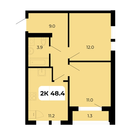 Планировка 2-комн 48,4 м²