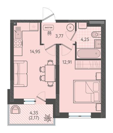 Планировка 1-комн 36,12 м²