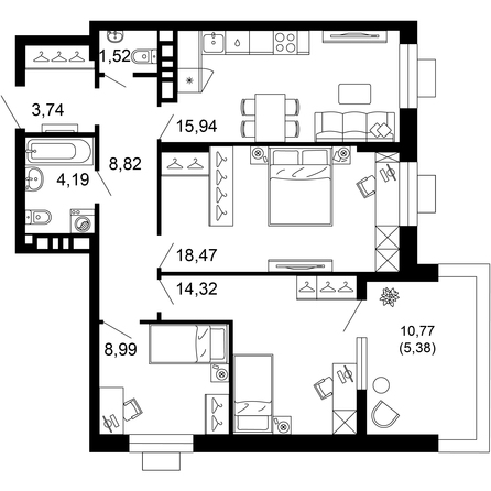 Планировка 3-комн 81,37 м²