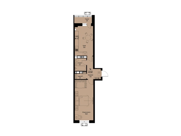 Планировка 1-комн 47,02 м²