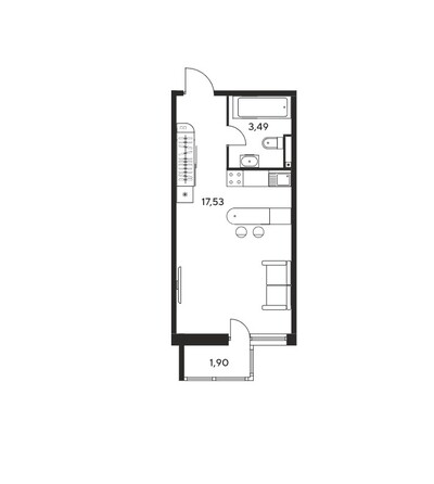 Планировка Студия 24,58 м²