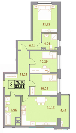 Планировка 3-комн 83,51 м²