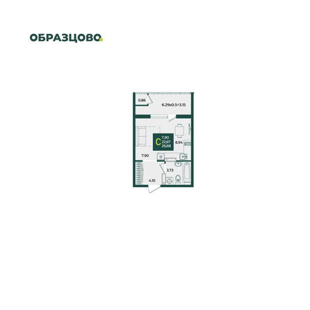 Планировка Студия 26,68 м²