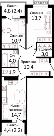 Планировка 2-комн 63,5 м²