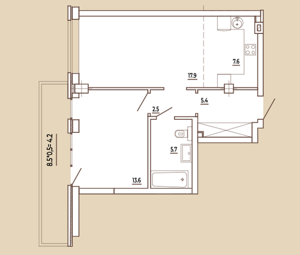 Планировка 2-комн 56,9 м²