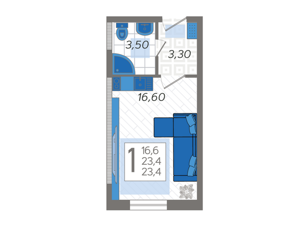 Планировка Студия 23,4 м²