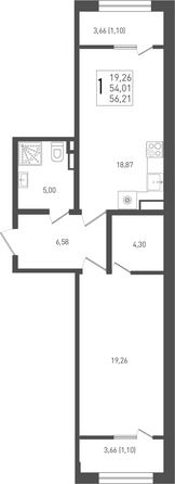 Планировка 1-комн 56,21 м²