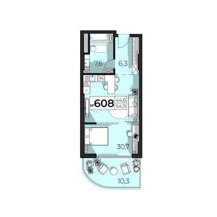 Планировка 2-комн 54,9, 55,3 м²