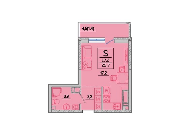 Планировка Студия 25,7 м²