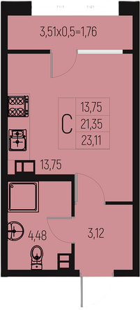 Планировка Студия 23,11 - 24,48 м²