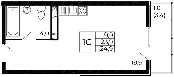 Планировка Студия 24,9 м²