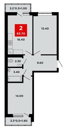 Планировка 2-комн 63,7, 63,8 м²