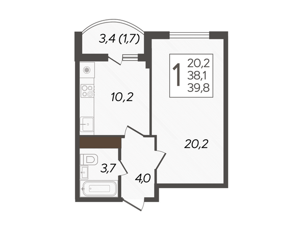 Планировка 1-комн 39,8 м²