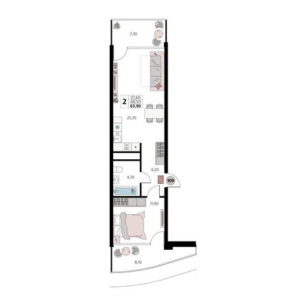 Планировка 2-комн 63,9 м²