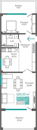 Планировка 2-комн 103,35 м²