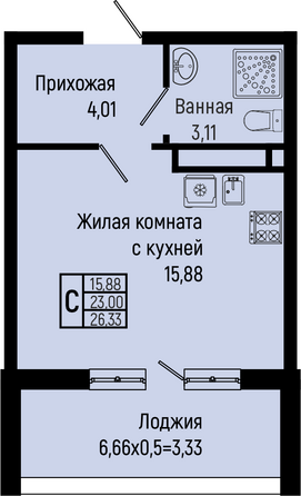 Планировка Студия 26,33 м²