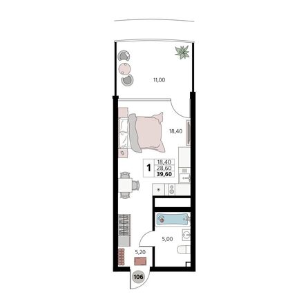 Планировка 1-комн 39,6 м²