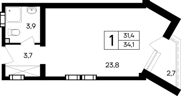 Планировка Апартамент 34,1 - 34,6 м²