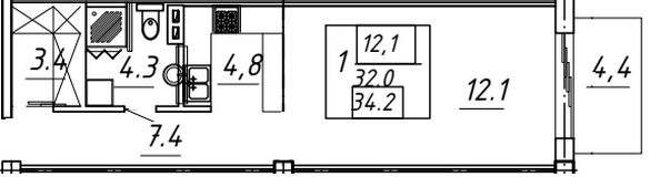 Планировка 1-комн 34,2 м²