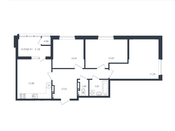 Планировка 3-комн 78,05, 78,2 м²