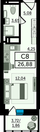 Планировка Студия 28,7 м²