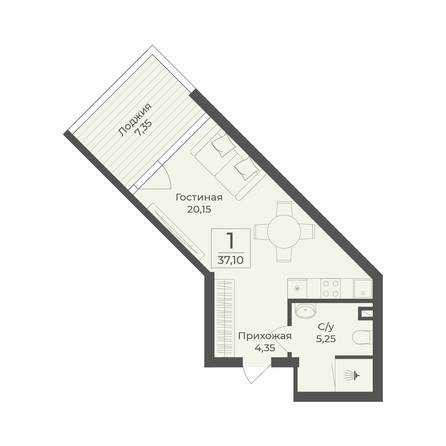 Планировка Апартамент 37,1 м²