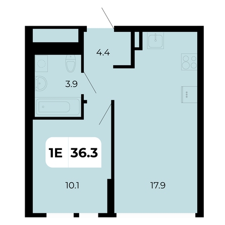 Планировка 1-комн 36,3 м²