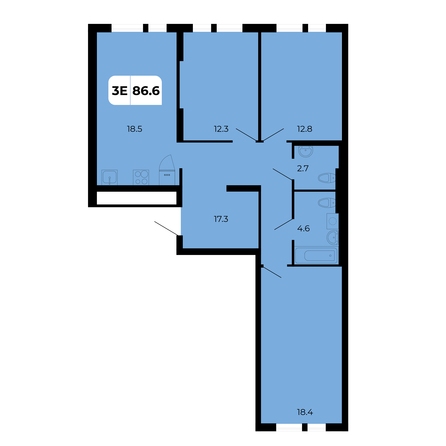 Планировка 3-комн 86,6 м²