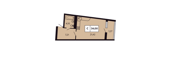 Планировка Студия 34 м²