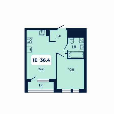 Планировка 1-комн 36,4 м²