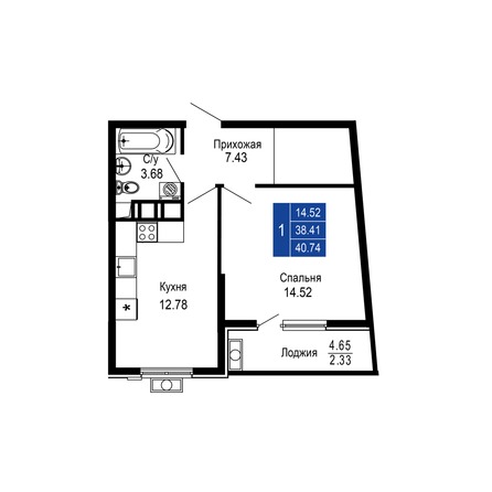 Планировка 1-комн 40,74 м²