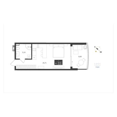 Планировка Апартамент 39,55, 40,05 м²