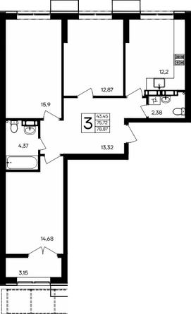 Планировка 3-комн 78,87 м²