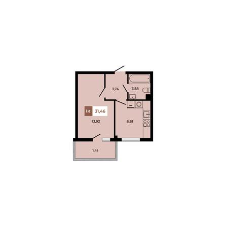 Планировка 1-комн 31,46 м²