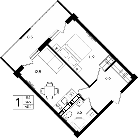 Планировка Апартамент 43,4 м²