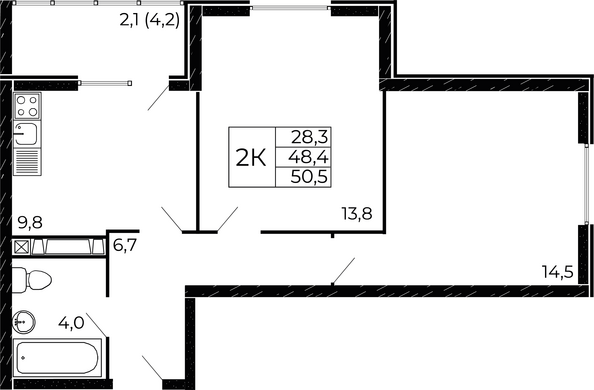 Планировка 2-комн 50,5 м²