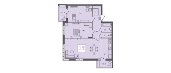 Планировка 3-комн 77,5 м²