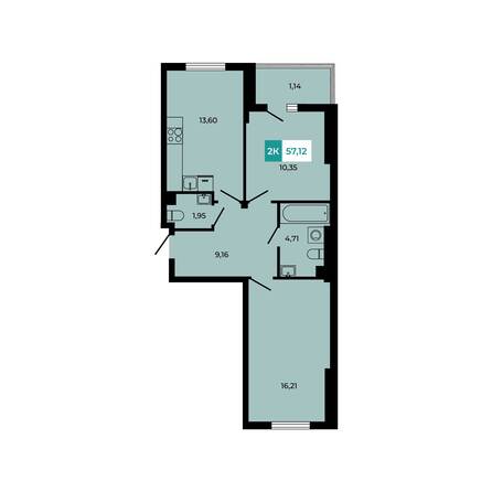 Планировка 2-комн 57,12 м²