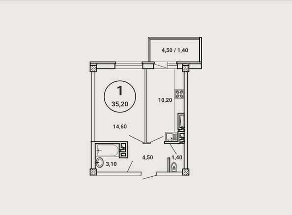 Планировка 1-комн 35,2 м²