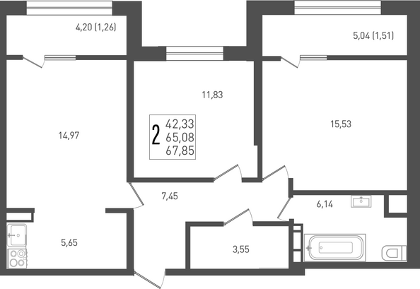 Планировка 2-комн 67,85 м²