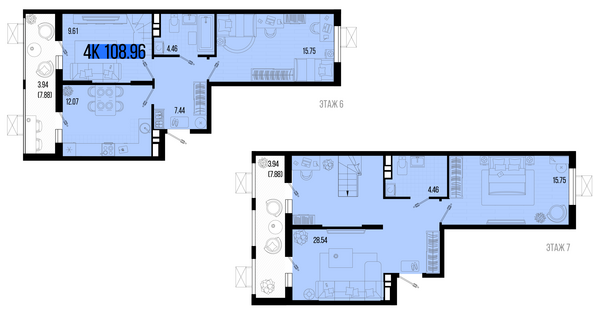 Планировка 4-комн 108,96 м²