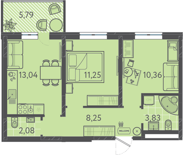 Планировка 2-комн 50,55 м²