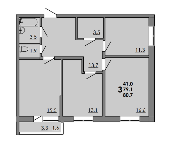 Планировка 3-комн 80,7 м²