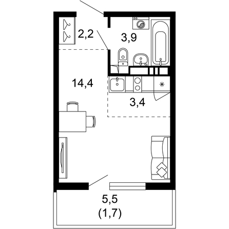 Планировка 1-комн 25,6 м²