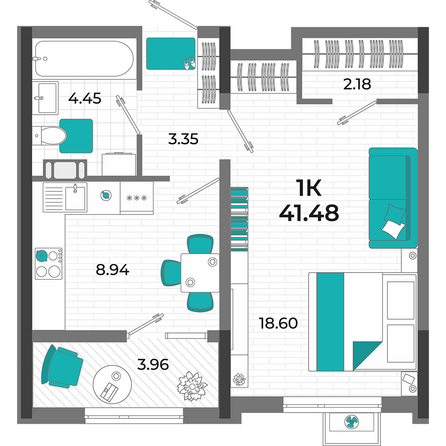 Планировка 1-комн 41,48 м²