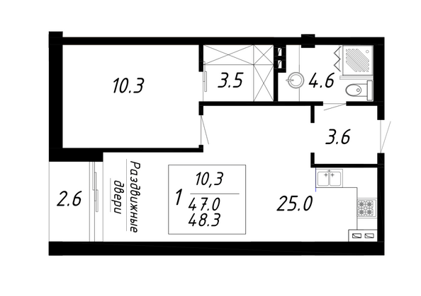 Планировка 1-комн 48,3 м²