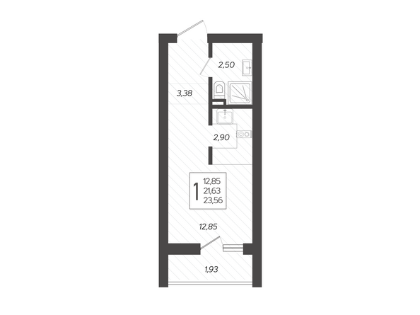 Планировка 1-комн 23,56 м²