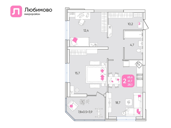 Планировка 2-комн 65,6 м²