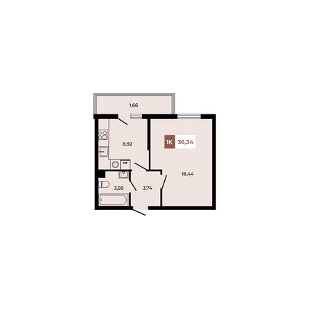 Планировка 1-комн 36,34 м²