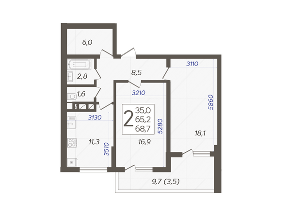 Планировка 2-комн 68,7 м²